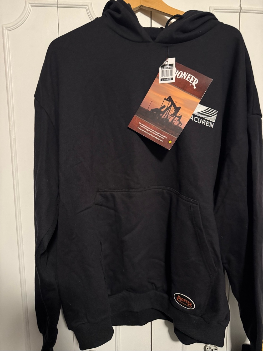 PIONEER FR fire retardant Black Pullover Hoodie with Small Logo Patch